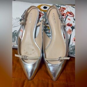 Coach Silver Flats with Tan Accents